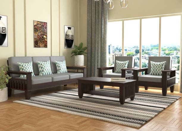 saamenia furnitures Solid Sheesham Wood Five Seater Sofa Set With Center Table For Living Room Fabric 3 + 1 + 1 Sofa Set