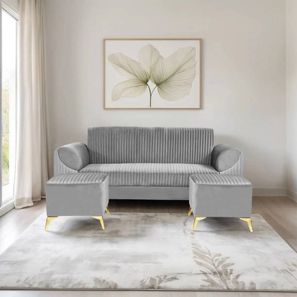 Seventh Heaven Venice 5 Seater Sofa with 2 Ottoman, Plush Suede Fabric: 1 Year Warranty Fabric 3 + 1 + 1 Sofa Set