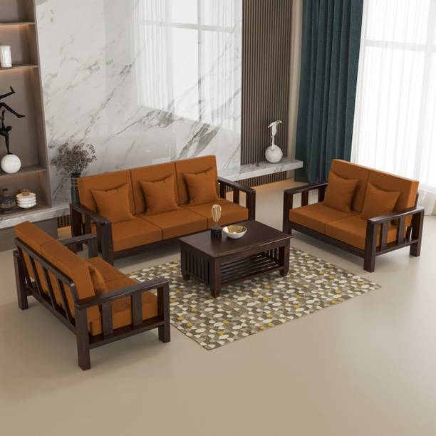 sarswatifurniture Solid Sheesham Wooden Fabric For Living Room, Home & Office Fabric 3 + 2 + 2 Sofa Set