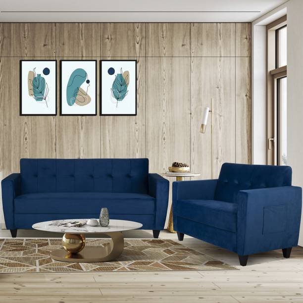 ARRA Remo 5 Seater Sofa Blue Fabric 3 + 2 Sofa Set