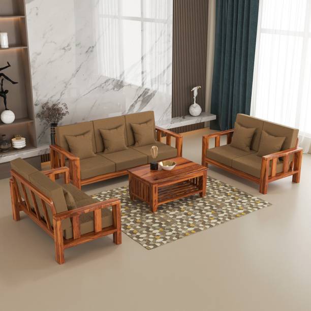 sarswatifurniture Solid Sheesham Wooden Fabric For Living Room, Home & Office Fabric 3 + 2 + 2 Sofa Set