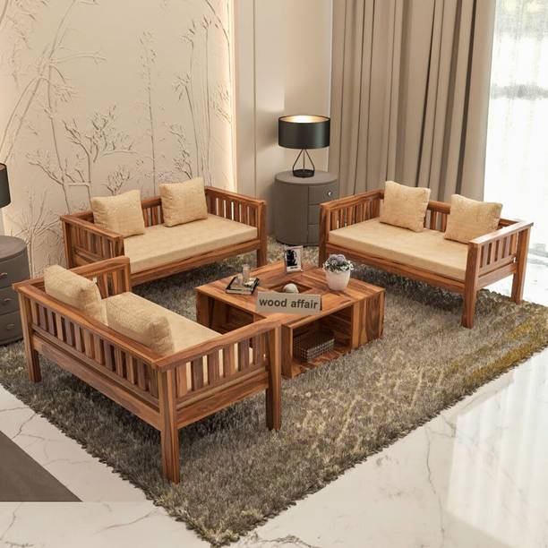 Worldwood Wooden 2+2+2 Seater Sofa Set for Living Room & Drawing Room Solid Wood 3 + 2 + 1 Sofa Set
