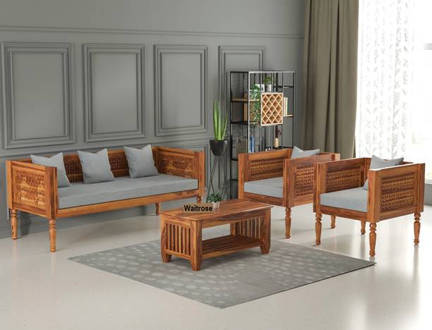 WAITROSE Wooden 5 Seater Sofa Set for Living Room & Drawing Room, Capacity: Five Seater Fabric 3 + 1 + 1 Sofa Set