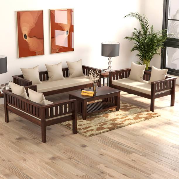 saamenia furnitures Solid Sheesham Wood 7 Seater Sofa Set { 40 Density Foam And Without Pillow } Fabric 3 + 2 + 2 Sofa Set