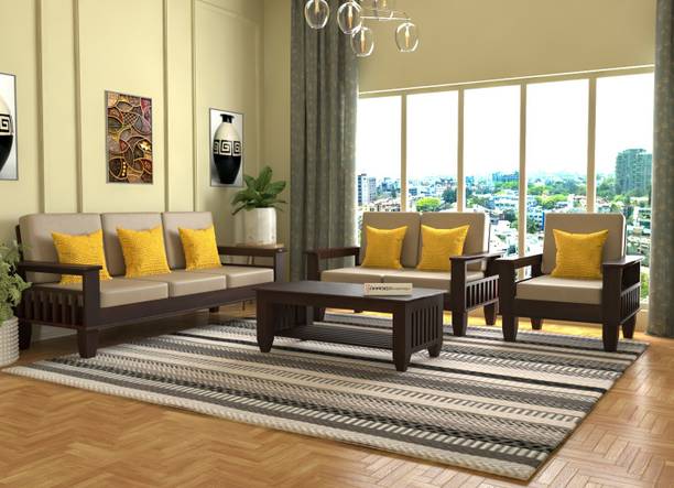 saamenia furnitures Solid Sheesham Wood Six Seater Sofa Set For Living Room , Office , Hotels Fabric 3 + 2 + 1 Sofa Set