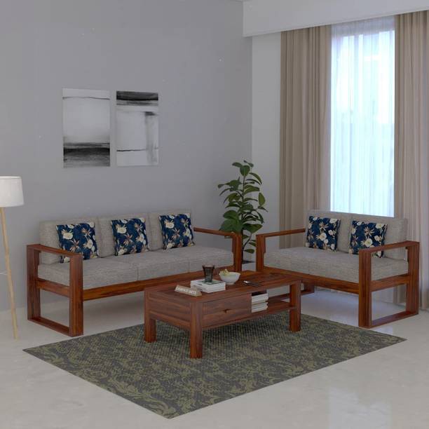 Ganpati Arts Sheesham Wood 5 Seater Sofa For Living Room/Wooden 5 Seater Sofa Fabric 3 + 2 Sofa Set