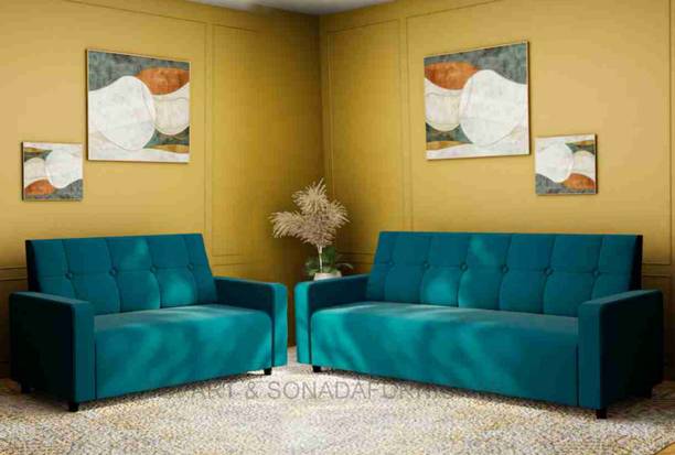 TOPART Wooden Fabric 5 Seater Sofa Set for Living Room Bedroom hotel office Fabric 3 + 2 Sofa Set