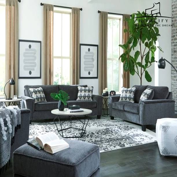 Homeify Hartin 6 Seater Fabric Sofa Set with Ottoman for Living Room Fabric 3 + 2 + 1 Sofa Set