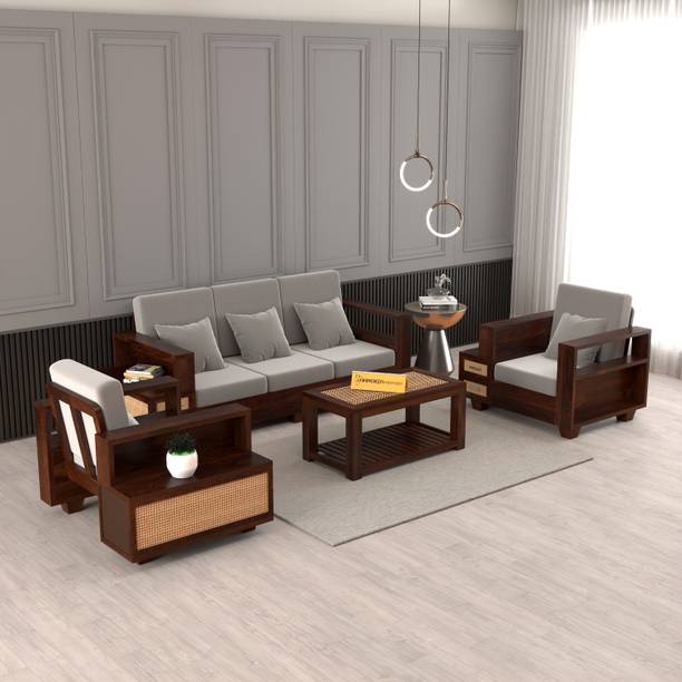 saamenia furnitures Premium Solid Wood 5 (3+1+1) Seater Sofa Set–Stylish Side Design for Living Room Fabric 3 + 1 + 1 Sofa Set
