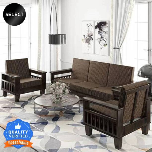 Allie Wood Sheesham Wood for Living Room Fabric 3 + 1 + 1 Sofa Set