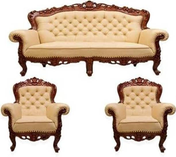 OnlineCraft wooden sofa set For Living room Guest room Decor Sofa with Chair Fabric 3 + 1 + 1 Sofa Set