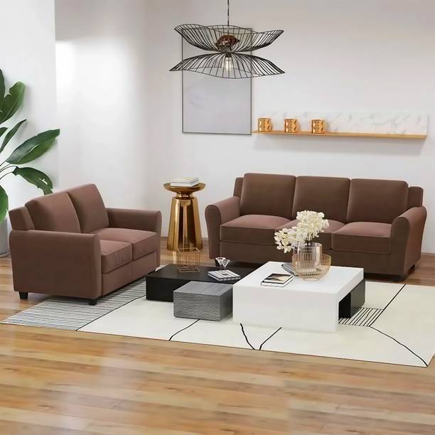 Groovecraft Ewan Wooden 3+2 Seater Modern Comfy Sofa Set for Living Room Fabric 3 + 2 Sofa Set