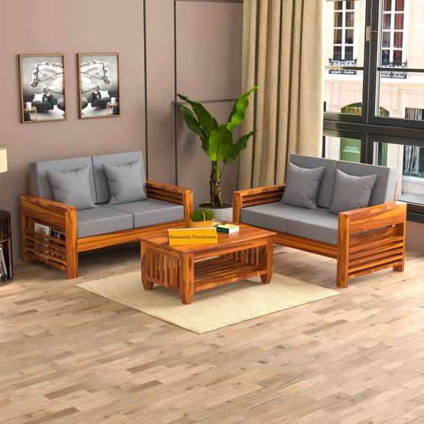 saamenia furnitures Solid Sheesham Wood 4 Seater Sofa Set {40 Density Foam And Without Pillow } Fabric 2 + 2 Sofa Set