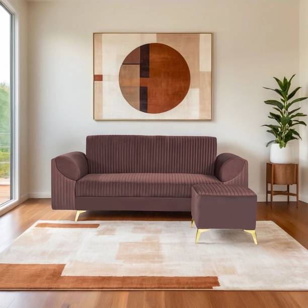 Seventh Heaven Venice 4 Seater Sofa with Ottoman, Plush Suede Fabric: 1 Year Warranty Fabric 3 + 1 Sofa Set