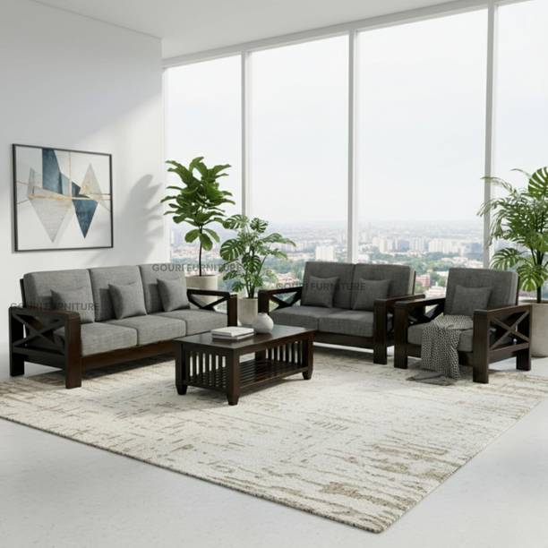 MANNAT ARTS Wooden Sofa Set for Living Room | Wooden Sofa Set Fabric 3 + 2 + 1 Sofa Set