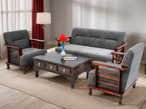 GPcraft Solid Sheesham Wood Fabric 3 + 1 + 1 Sofa Set