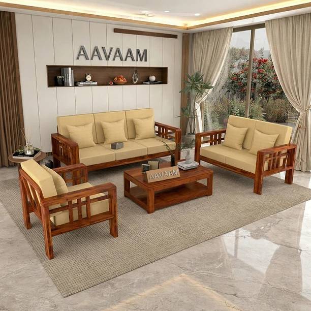 AAVAAM Solid Sheesham Wood Premium Six Seater Sofa Set For Living Room. Fabric 3 + 2 + 1 Sofa Set