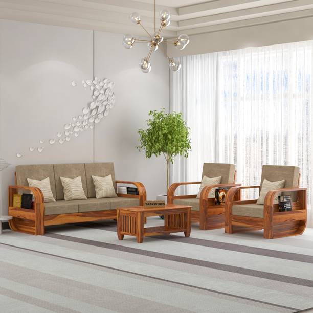 Taskwood Furniture Solid Sheesham Wood For Living Room, Office, Café Fabric 3 + 1 + 1 Sofa Set