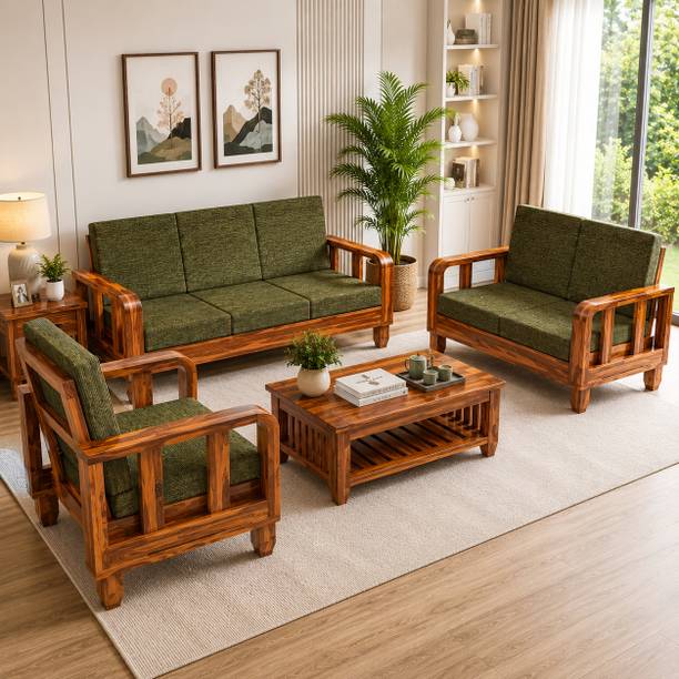 Kendalwood Furniture Solid Wood 6 Seater Wooden Sofa set for living Room Furniture with Center Table Fabric 3 + 2 + 1 Sofa Set
