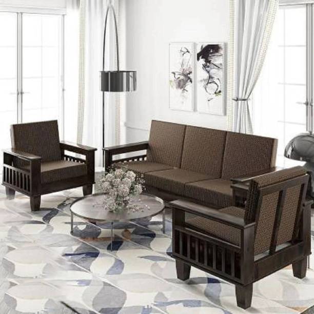 Allie Wood Sheesham Wood for Living Room Fabric 3 + 1 + 1 Sofa Set