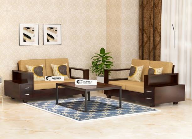 Wopno Furniture Pure Sheesham Wooden 4 Seater Sofa Set with Side Box Storage for Living Room Fabric 4 Seater  Sofa