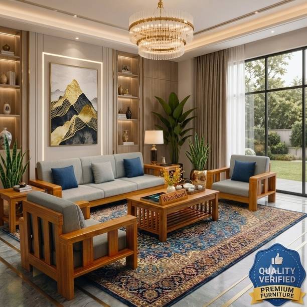 WhiteBeard Solid Sheesham Wood Luxury Sofa Set With Center Table Modern Design Sofa Set Fabric 3 + 1 + 1 Sofa Set