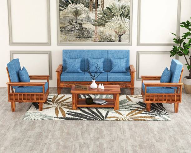 Flipkart Perfect Homes CNC Cutting Designed Solid Wood Five Seater Sofa Set With Side Pocket Storage || Fabric 3 + 1 + 1 Sofa Set