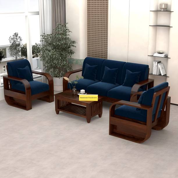 saamenia furnitures Solid Sheesham Wood 5 Seater Sofa Set { 40 Density Foam And Without Pillow } Fabric 3 + 1 + 1 Sofa Set