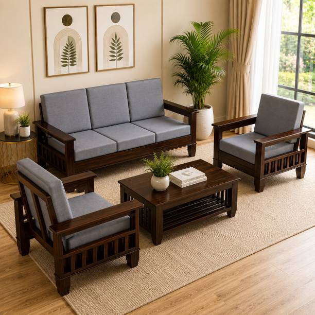 Kendalwood Furniture Solid Wood 5 Seater Wooden Sofa set for living Room Furniture with Center Table Fabric 3 + 1 + 1 Sofa Set