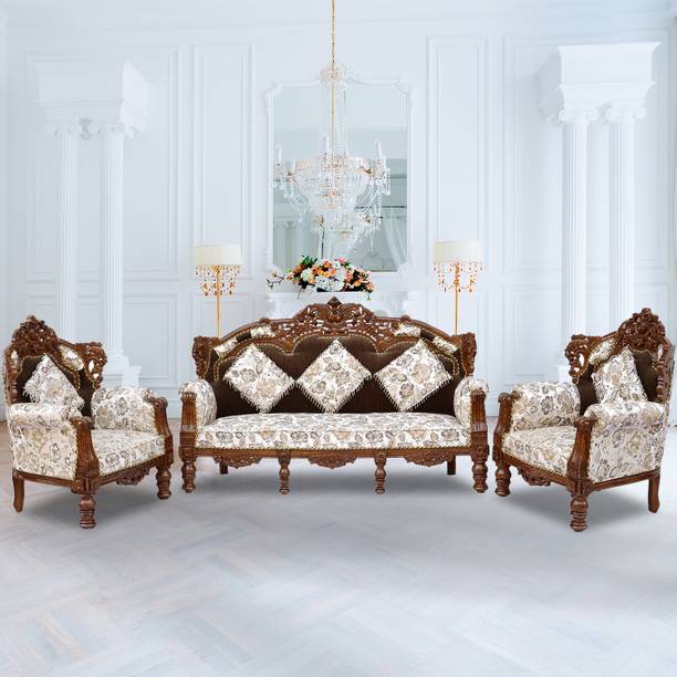 Wood Master Sre Wood Sheesham Sofa Set with Cushion for Living Room, Natural Brown Finish Fabric 3 + 1 + 1 Sofa Set