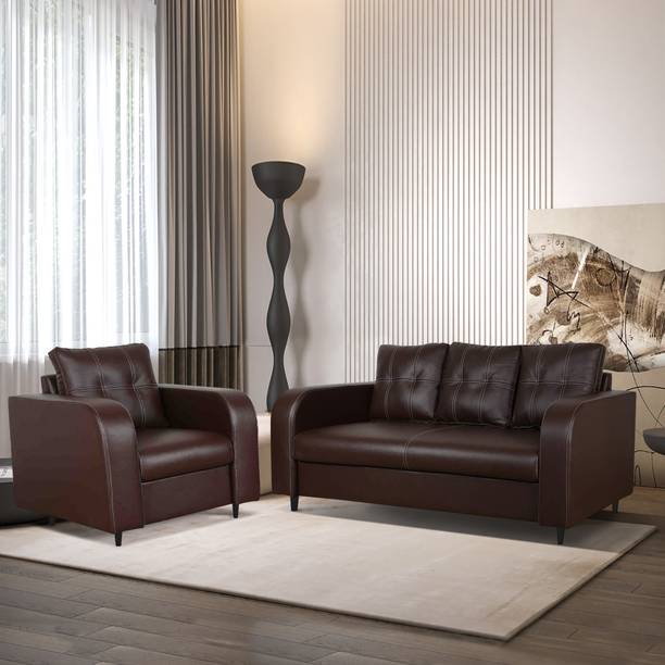 ARRA Tanaka Fully Upholstered 4 Seater Cushion Back Sofa Leatherette 3 + 1 Sofa Set