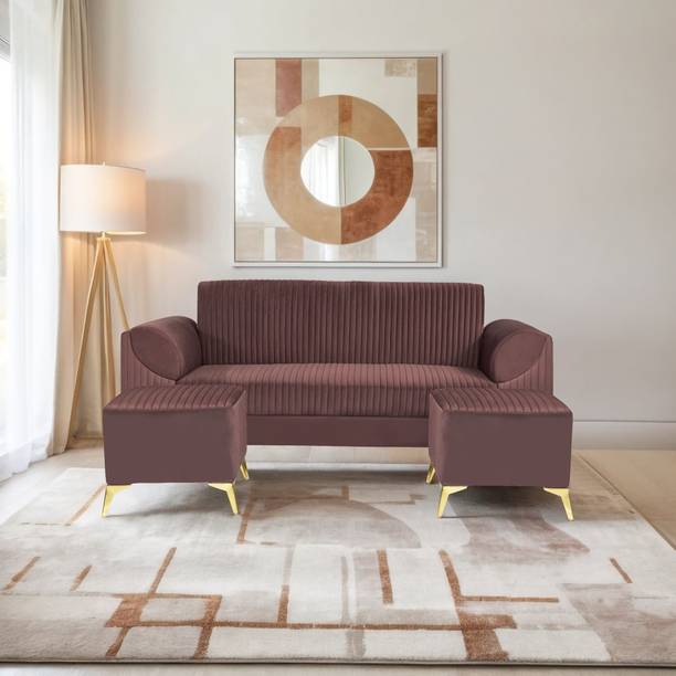 Seventh Heaven Venice 5 Seater Sofa with 2 Ottoman, Plush Suede Fabric: 1 Year Warranty Fabric 3 + 1 + 1 Sofa Set