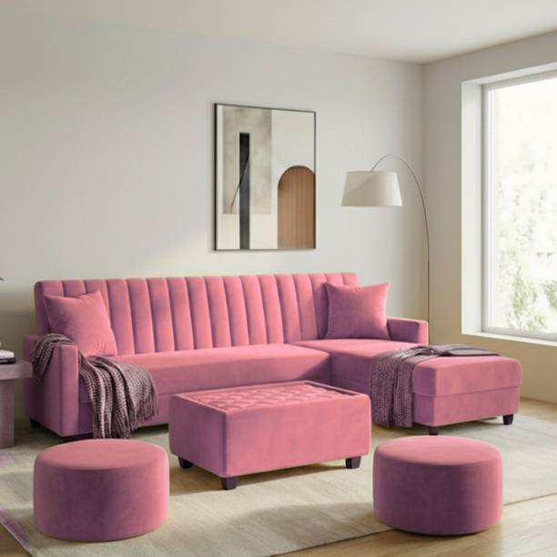 WAKESURE Premium Quality L Shape RHS 8 Seater Velvet Fabric 3 + 2 + 2 + 1 Sofa Set