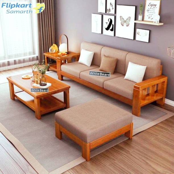 WhiteBeard Original Sheesham Wood 3 Seater Sofa Home/Office/Gest Room/5 Year Brand Warrenty Fabric 2 + 1 Sofa Set