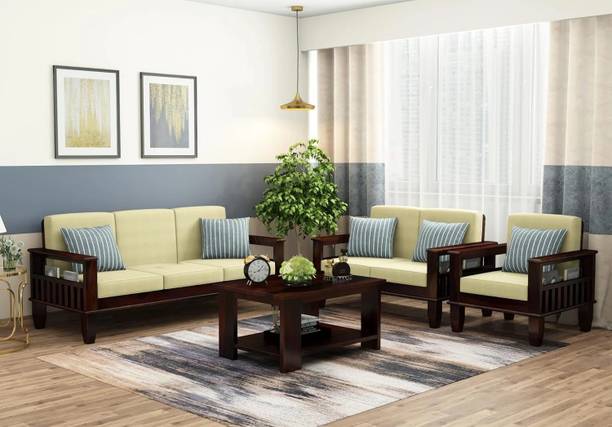 Utkarsh Solid Wood Six Seater Sofa Set With 40 Density Fabric Seats & Without Cushion | Fabric 3 + 2 + 1 Sofa Set