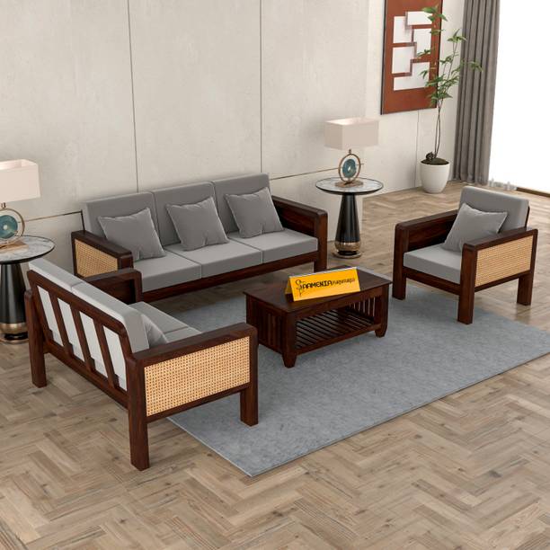 saamenia furnitures SolidWood Cane 6(3+2+1)Seater Sofa–Classic Design, Comfortable Livingroom Fabric 3 + 2 + 1 Sofa Set