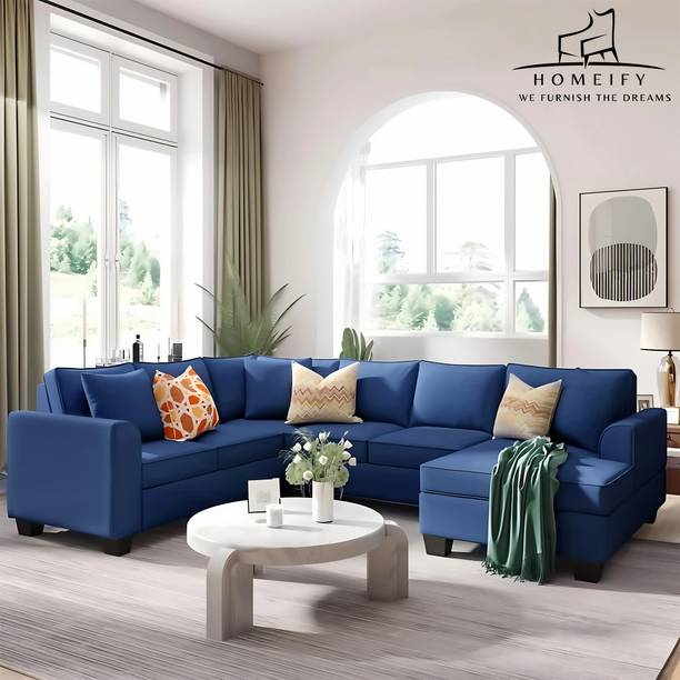 Homeify Carelino 7 Seater Fabric U Shaped Sectional Sofa Set for Living Room Fabric 3 + 2 + 1 + 1 Sofa Set