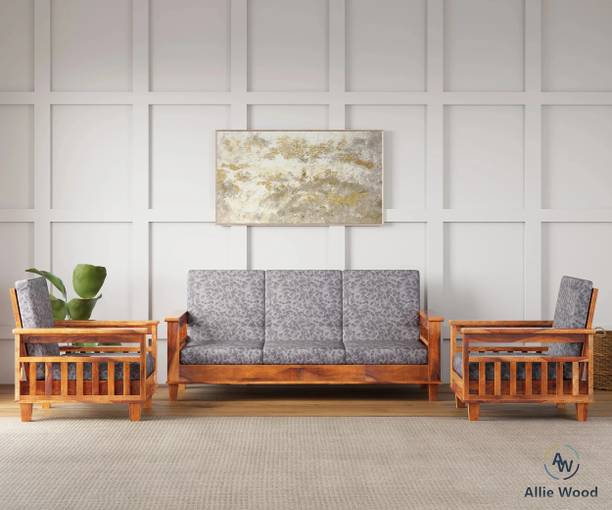 Allie Wood Rosewood (Sheesham) Fabric 3 + 1 + 1 Sofa Set