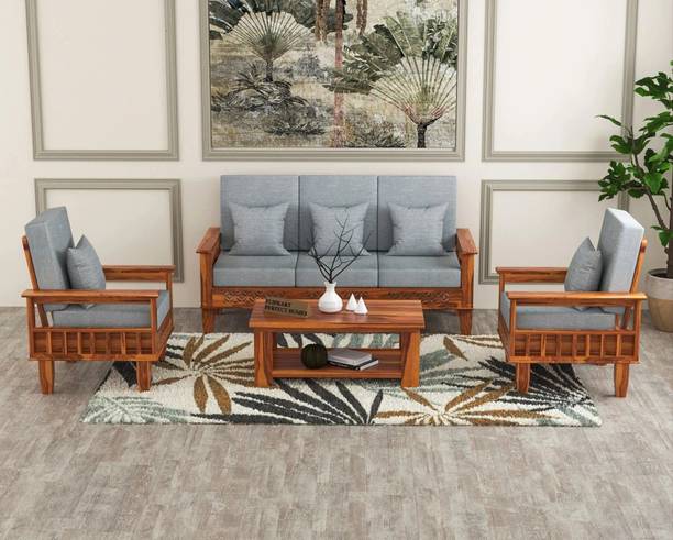 Flipkart Perfect Homes CNC Cutting Designed Solid Wood With Side Pocket Storage | Fabric 3 + 1 + 1 Sofa Set