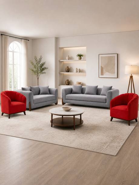 Bharat Furniture 8 Seater 3+3+1+1 Sofa Set (Finish Color - Grey & Crimson Red, Delivery Condition Fabric 3 + 2 + 2 + 1 Sofa Set