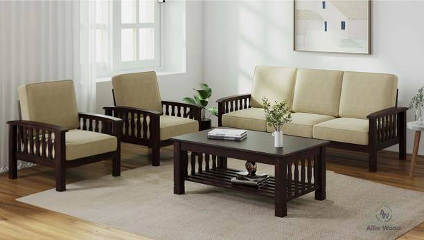 Allie Wood Rosewood (Sheesham) Coffee Table Included Fabric 3 + 1 + 1 Sofa Set
