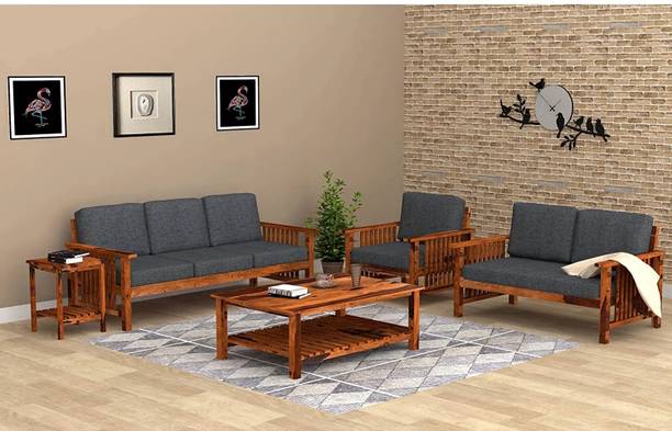 saamenia furnitures Solid Sheesham Wood Six Seater Sofa Set For Living Room / Hotel / Office Fabric 3 + 2 + 1 Sofa Set