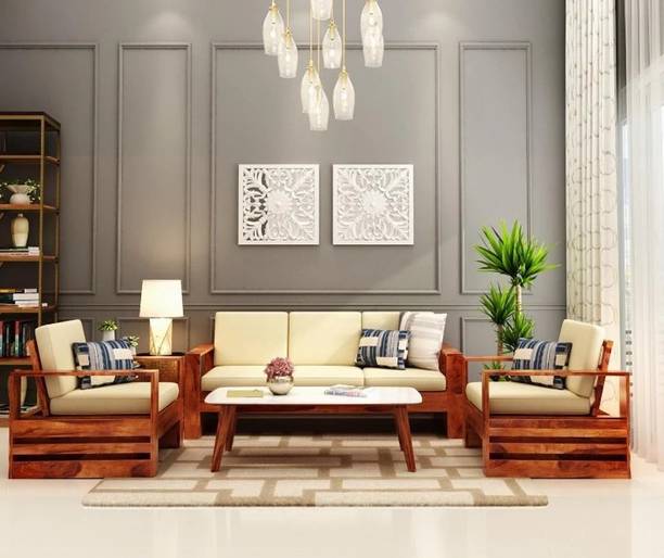 Allie Wood Rosewood (Sheesham) Fabric 3 + 1 + 1 Sofa Set