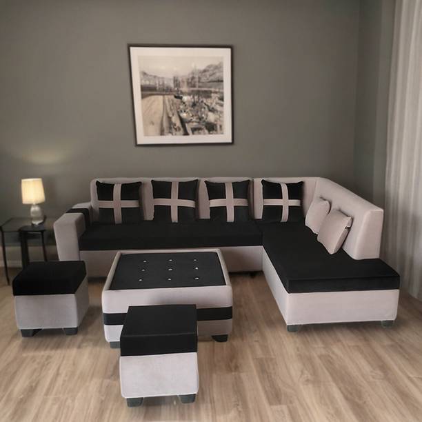 Kendalwood Furniture 8 Seater Sofa, 2 Ottoman, 6 pillow With Coffee Table Fabric 3 + 2 + 2 + 1 Sofa Set