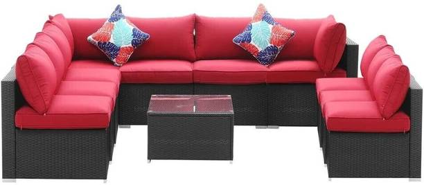 Mymigos Outdoor Wicker Conversation Sectional Furniture Sofa Set Fabric 3 + 3 + 2 + 2 Sofa Set