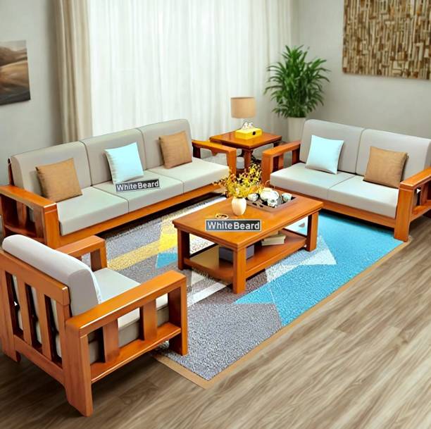 WhiteBeard Premium Quality Sheesham Wood 6 Seater Sofa Set Living Room/Office/Home/Cafe/ Fabric 3 + 2 + 1 Sofa Set