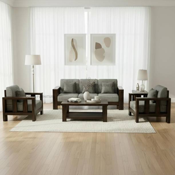 MANNAT ARTS Sheesham Wood 5 Seater Sofa Set for Living Room Home Office Fabric 3 + 1 + 1 Sofa Set
