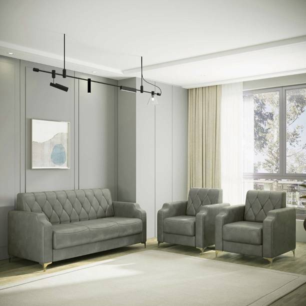 BambooBay Super Sofa Set Grey Leatherette 3 + 1 + 1 Sofa Set