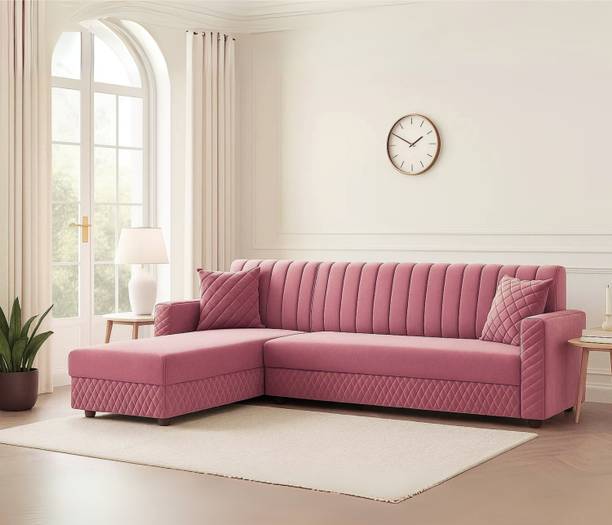 WAKESURE Premium Quality L Shape LHS 6 Seater Velvet Fabric 3 + 2 + 1 Sofa Set