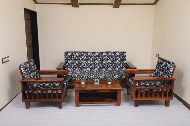 Allie Wood Rosewood (Sheesham) Fabric 3 + 1 + 1 Sofa Set